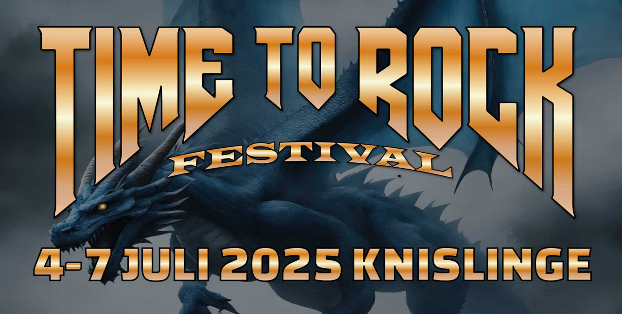 En bild som visar en drake och texten Time To Rock Festival 4-7 juli Knislinge. 