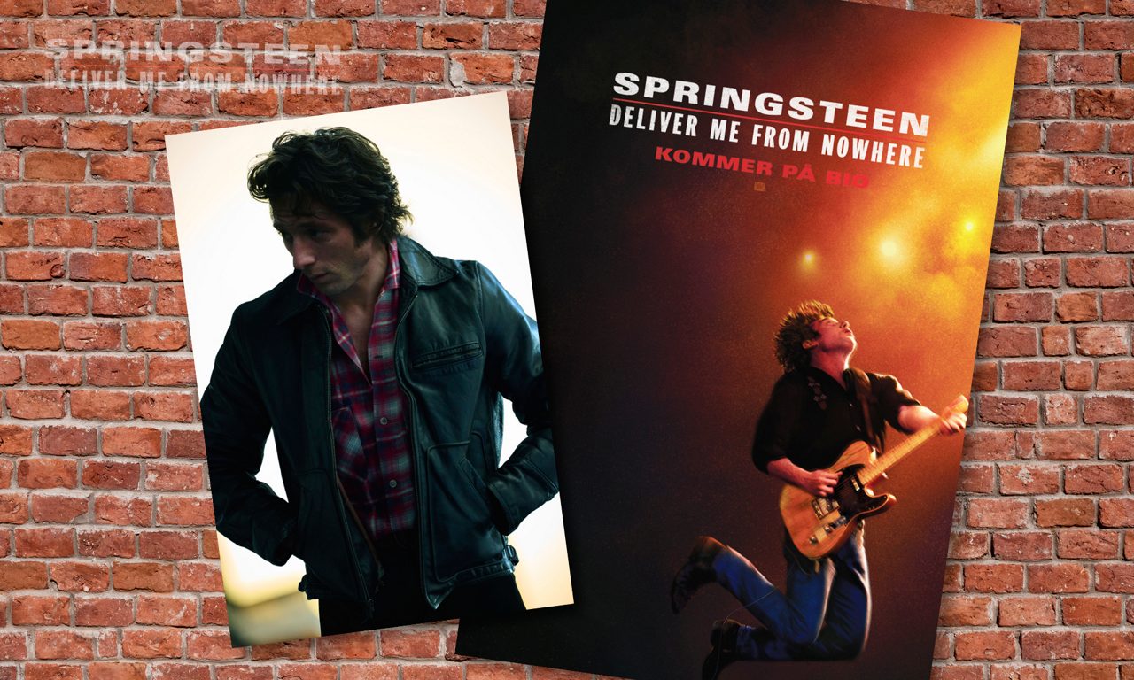 Bilder från filmen "Springsteen - deliver me from nowhere" på en tegelvägg.