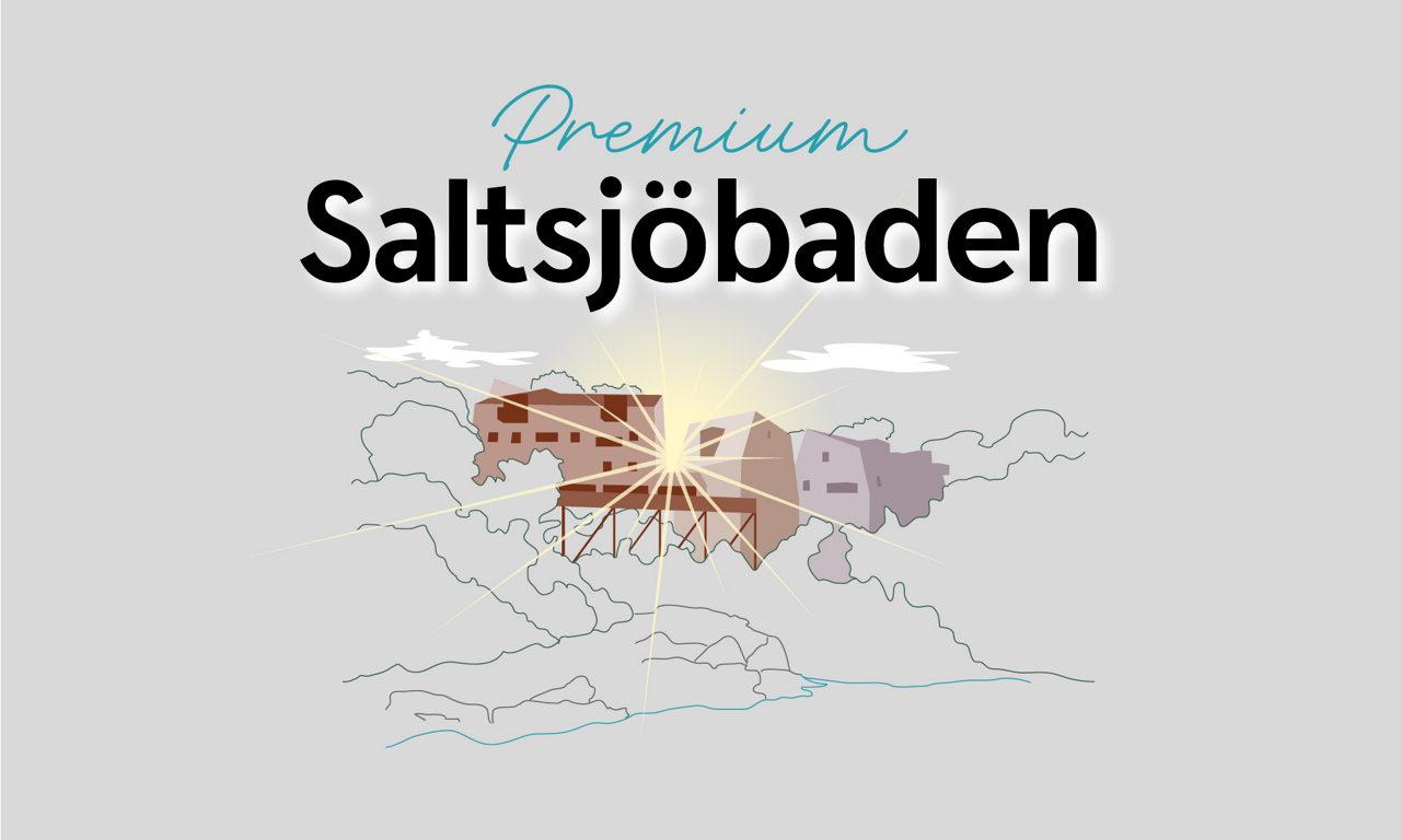 En illustration av Saltsjöbaden i Karlshamn med texten Premium Saltsjöbaden