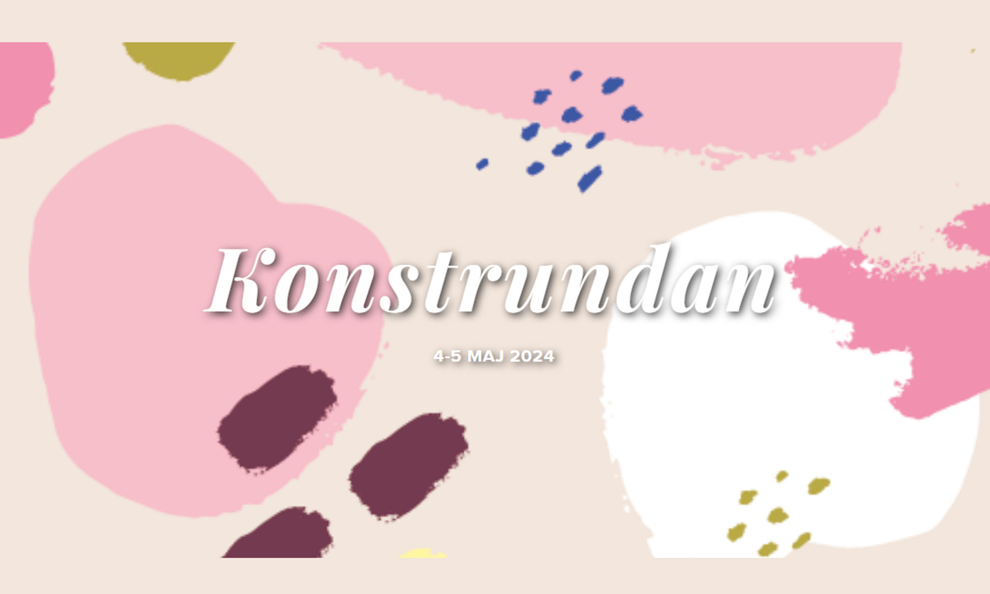 Bild föreställande grafiska mönster i olika färger och text där det står "Konstrundan 4-5 maj 2024"