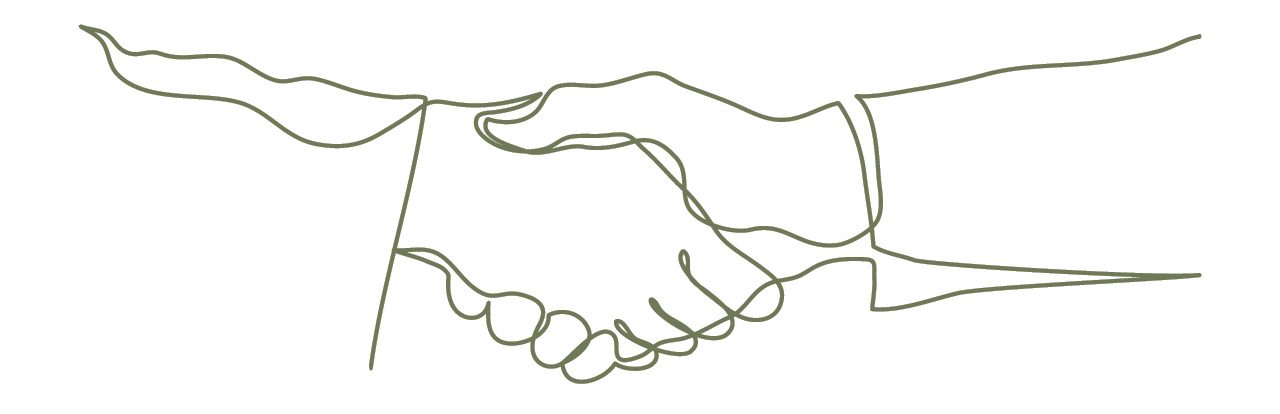 Illustration av händer som skakar hand i oneliner i grönt