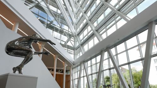 Glass ceiling and statue in Swedbank's head quarter