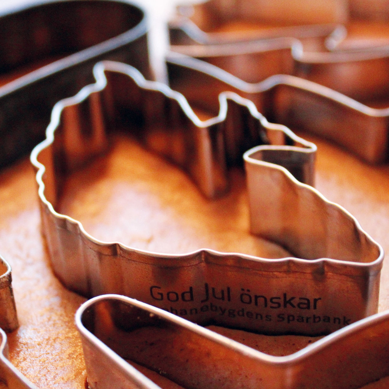bild på en pepparkaksform i form av en sparbanksek. den ligger på lite pepparkaksdeg
