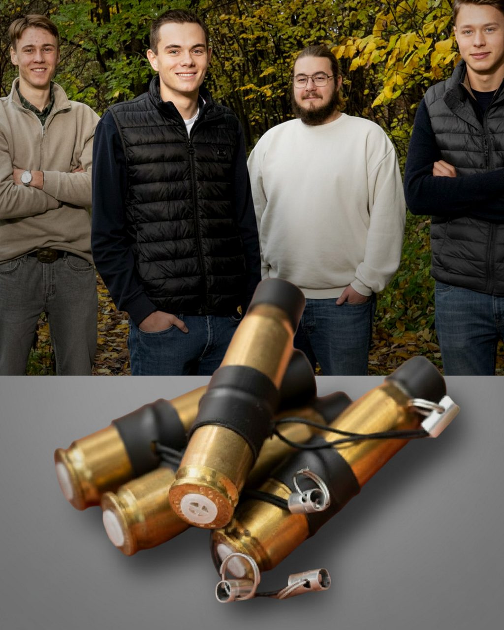 Fyra killar står bakom sin uppfinning lockpipa för rävjakt