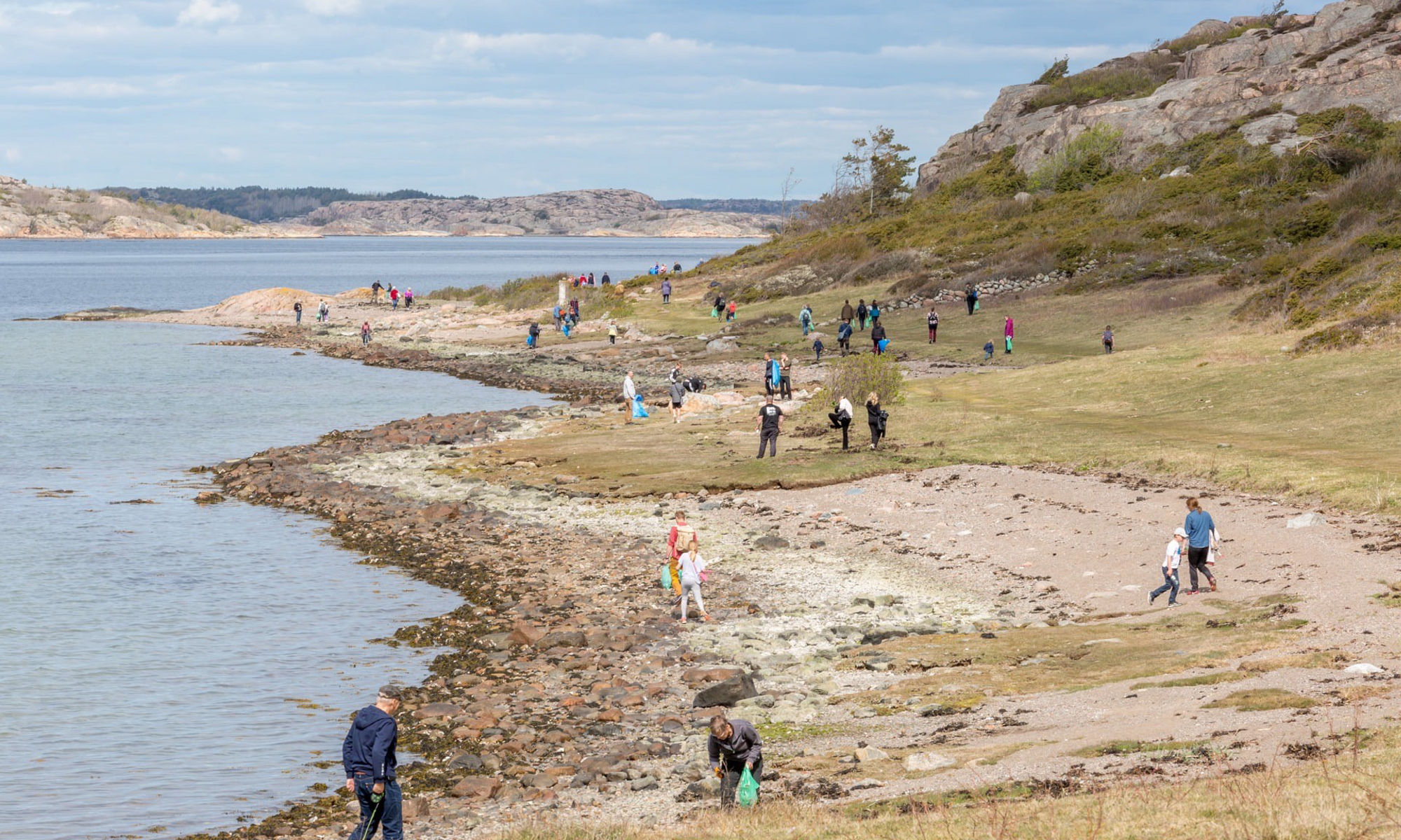 Människor strandstädar på Veddö Naturreservat