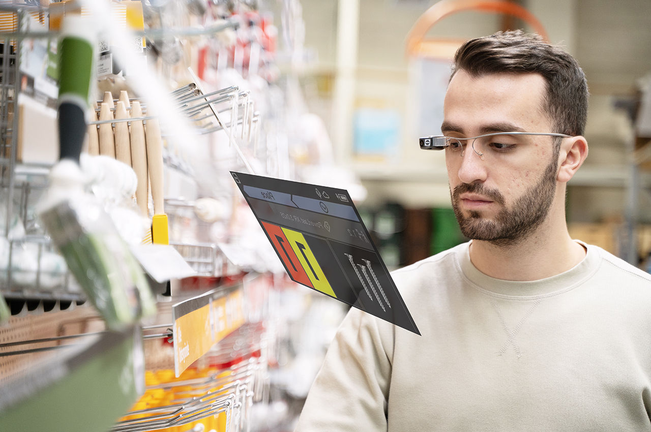 Man with smart glasses picking orders