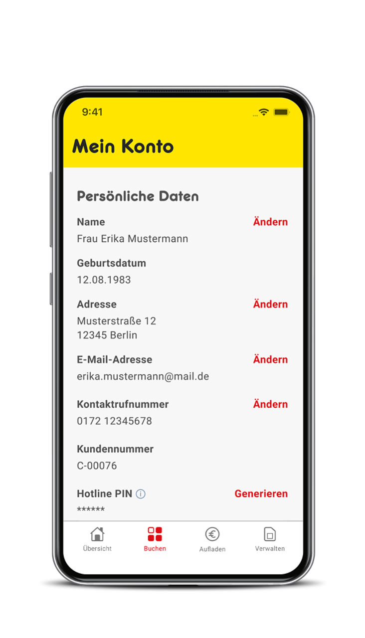 In deiner NettoKOM App kannst du deine persönlichen Daten wie Adresse, Geburtsdatum, Email-Adresse etc. einsehen und ändern.