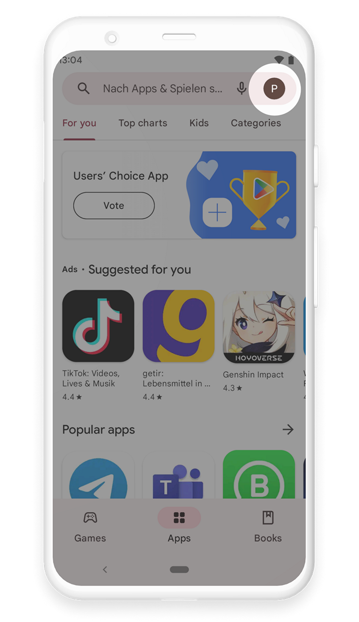 Anleitung - Google Play Store mit hervorgehobener Navigation