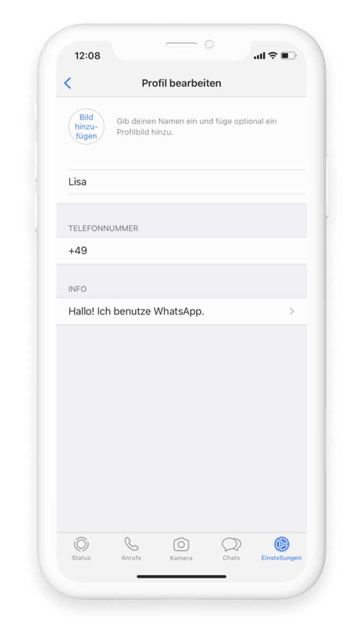 WhatsApp Bereich Profil bearbeiten, um Name zu ändern