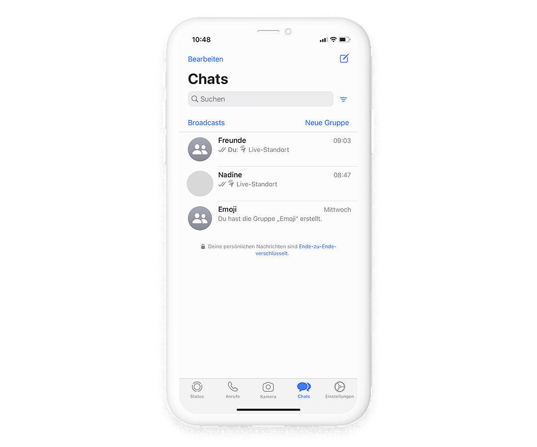 WhatsApp Chat Übersicht zum Löschen von einem Nachrichtenentwurf
