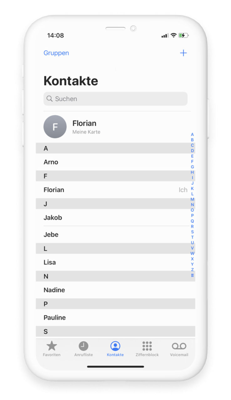 Übersicht der Konkate-Liste in iOS