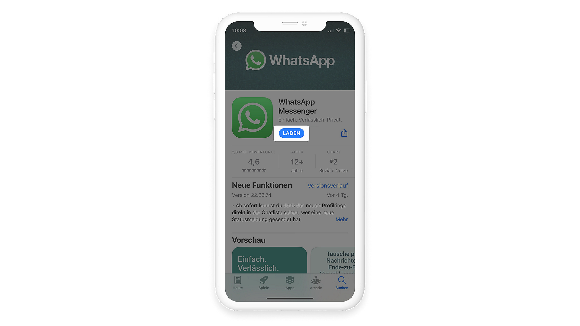 Der WhatsApp Messenger kann über den App Store auf dein Smartphone geladen werden