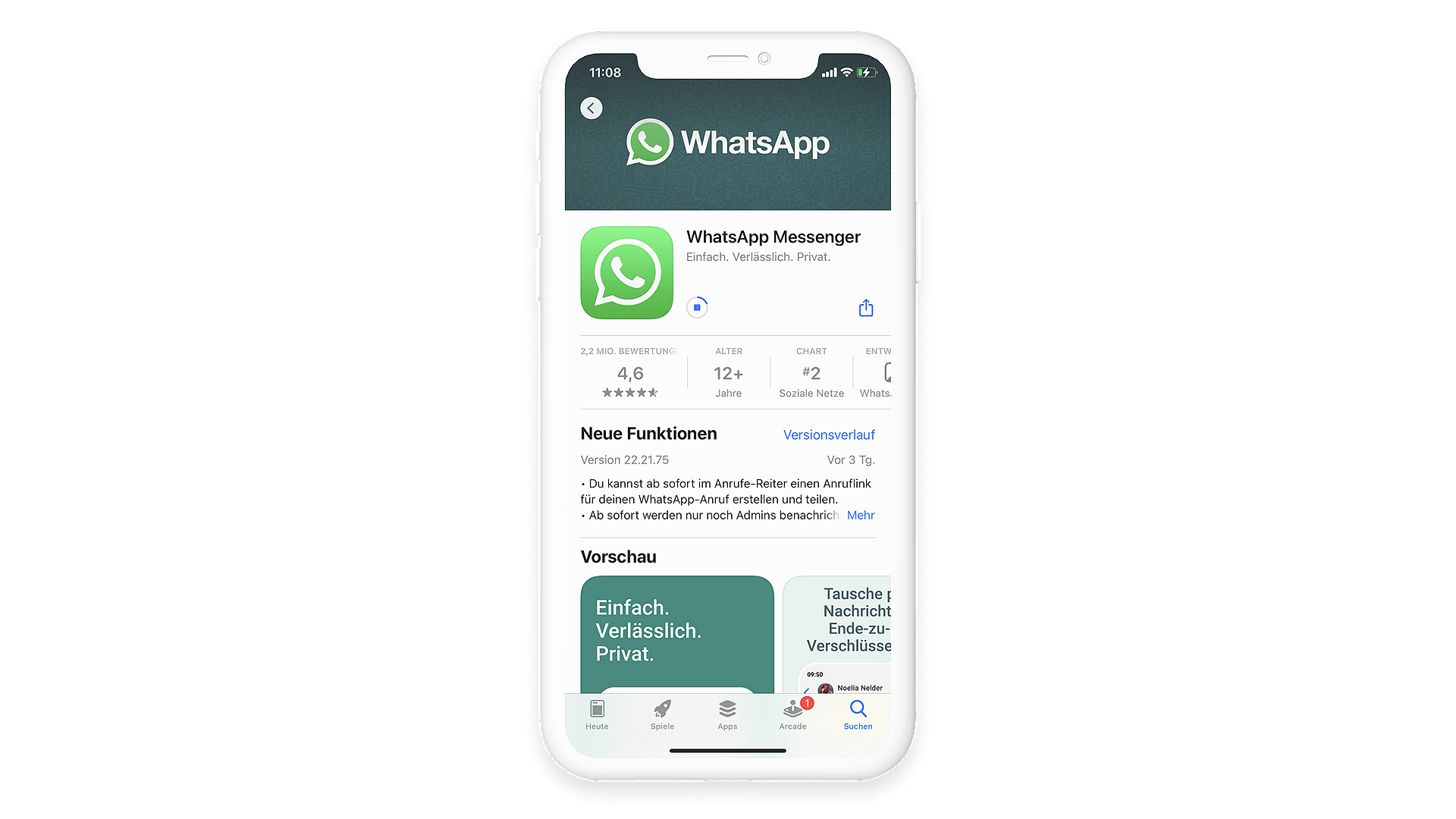 Der Download des WhatsApp Messengers aus dem Appstore kann etwas dauern