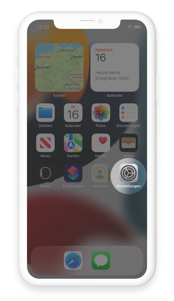 Anleitung - iPhone Startbildschirm mit hervorgehobener Einstellungs-App