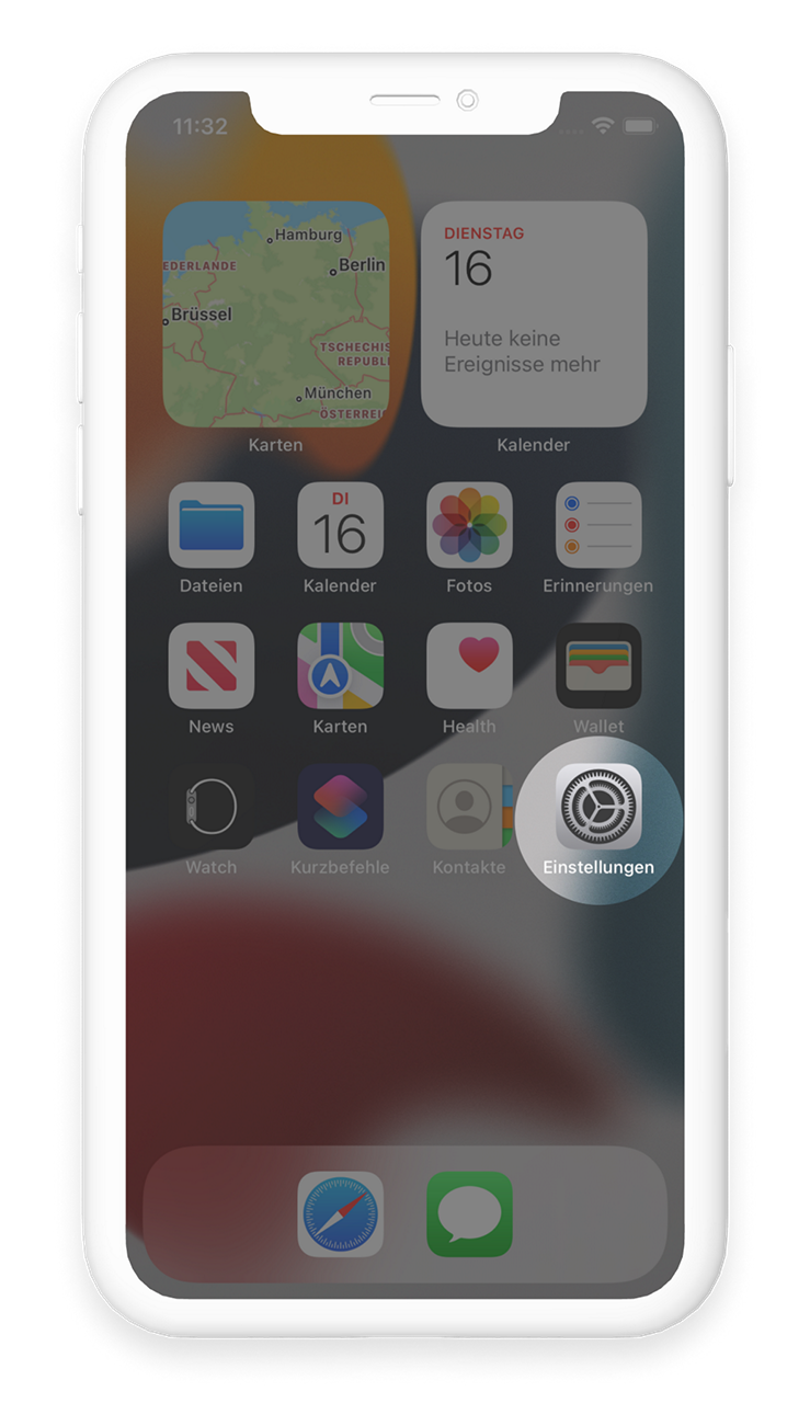 Anleitung - iPhone Startbildschirm mit hervorgehobener Einstellungs-App