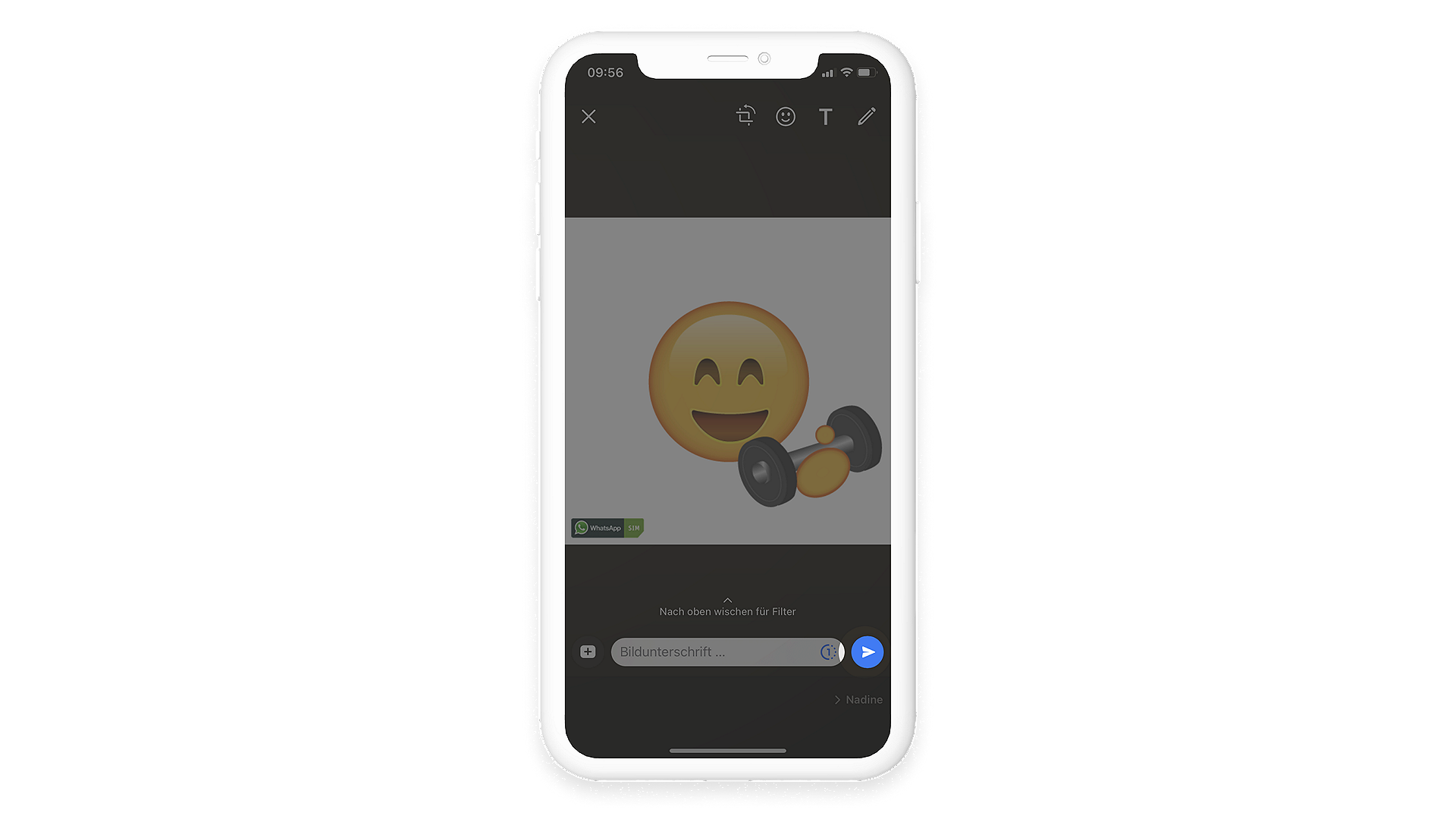 WhatsApp Chat Elvis-Emoji-Bild versenden, Pfeil rechts unten im Bild rot umrandet