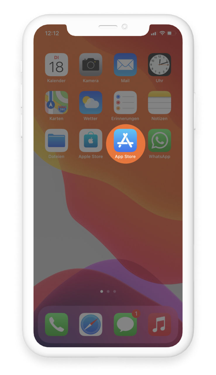 Auf dem Startbildschirm des Smartphones werden einige App-Icons angezeigt, das Icon des App Stores ist hervorgehoben.