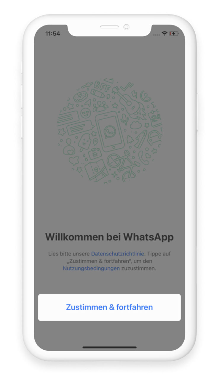 Anmeldung auf WhatsApp durch das Akzeptieren der Allgemeinen Geschäftsbedingungen