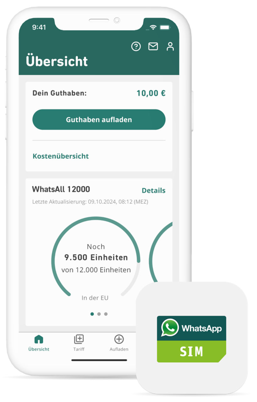 WhatsAll 4000 - Für Neu-/Bestandskunden - 4000 Einheiten flexibel einsetzbar für MB, Minuten oder SMS - WhatsApp Flat - Unbegrenzt