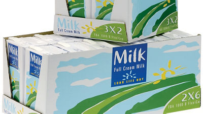 Tetra Brik carton packages in cardboard tray
