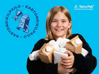 Girl with carton beverages 