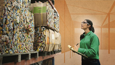mujer trabajando en reciclaje  