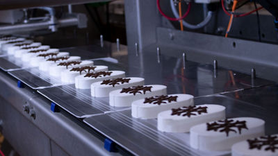 ice cream decorated with chocolate snowflakes 