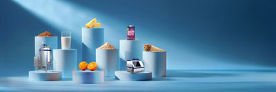 various products on pedestals