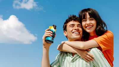 Happy couple and nutrition drink