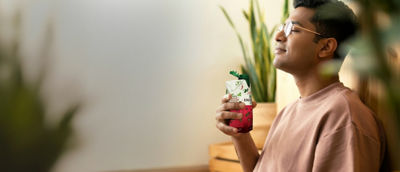 Man enjoying nutrition drink