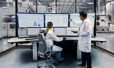 Scientists look at dashboard