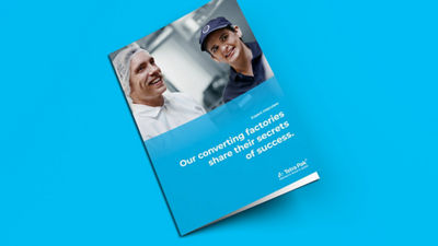 brochure with blue background