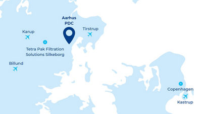 丹麦地图指向Aarhus