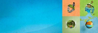 quatre visuels clés représentant la circularité, la biodiversité, le climat et l'alimentation