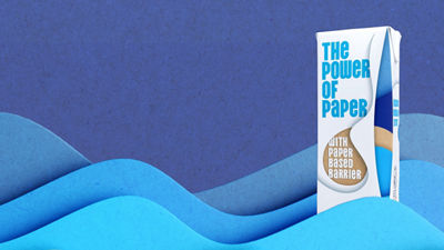 Carton with the power of paper design, blue waves