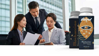 People in a meeting, beverage cartons cut-out