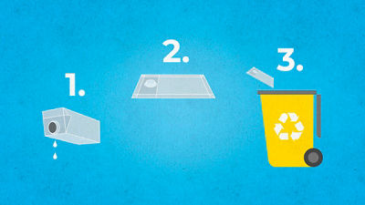 Un chico aplasta el envase y lo arroja en el cesto