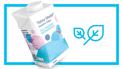 Tetra Stelo Aseptic carton package and leaf icon