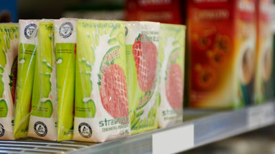 Tetra Wedge Aseptic carton packages on shelf