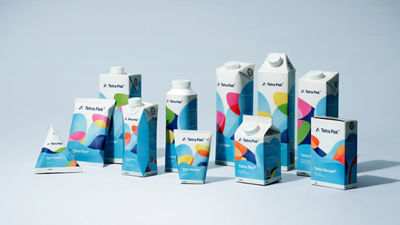 Range of Tetra Pak carton packages in different shapes and sizes