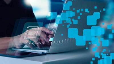 Ordinateur avec des pixels bleus