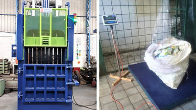 Alat peningkatan fasilitas. Mesin press. Manual forklift. Floor scale.