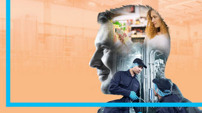 Artistic illustration man and people in various situations