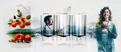 Artistic image, people, tanks and fruit