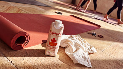 Yoga mat and nutrition drink in Tetra Prisma Aseptic carton