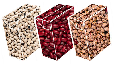 Beans in transparent carton packages