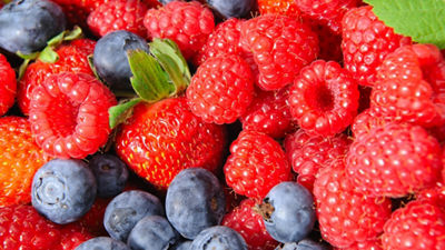 blueberries and raspberries