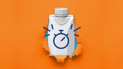 Carton busting through paper with clock icon