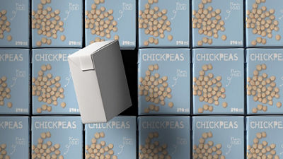 Chick peas in Tetra Recart cartons, one white carton standing out
