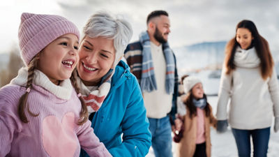 Grandma with granddaughter and family